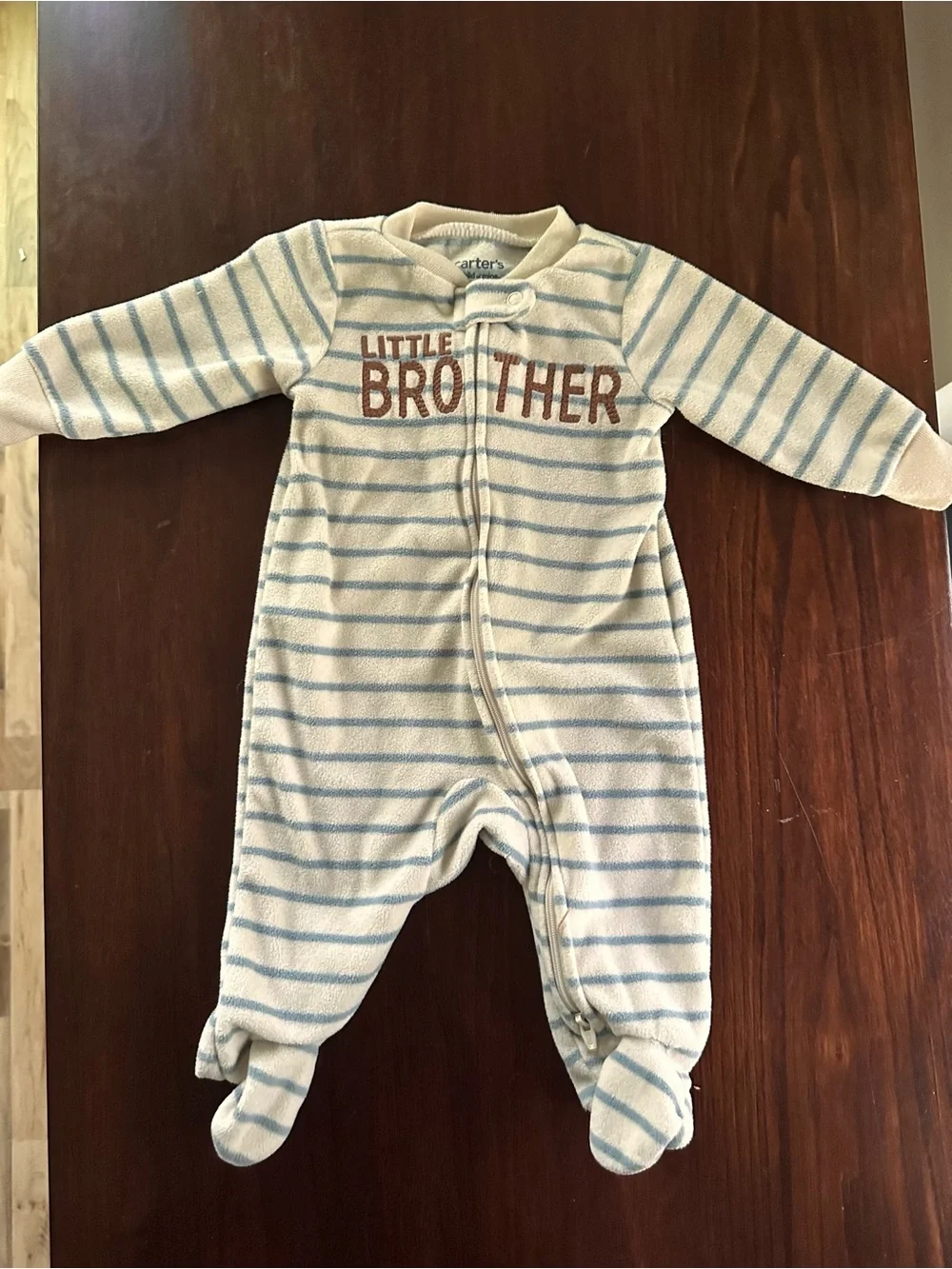 3- Carter's Striped 'Little Brother' Footed Pajamas - Blue, Green, Cream